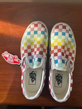 Vans Rainbow Checkerboard Slip-On Sneakers